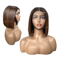 Perruque Bob en Cheveux Humains Vietnamiens AZ HAIR, Dentelle Suisse Frontale Sans Colle, Dentelle Transparente, Couleur Marron, Taille Moyenne