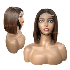 AZ HAIR Vietnamese Human Hair Bob <b>Wig</b> Swiss Lace Front Glueless Transparent Lace <b>Brown</b> Color Average Size - Product Image 4