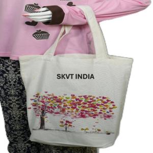 Sac fourre-tout réutilisable SKVT INDIA 100 % coton pour femmes, taille extra-large, fermeture éclair, logo personnalisé, poches vierges - Product Image 4