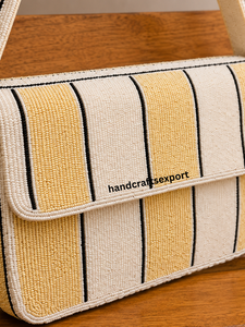 Sac à bandoulière de luxe artisanal haut de gamme avec perles, motif rayé moderne, sac à main brodé, logo personnalisé, sécurisé - Product Image 4
