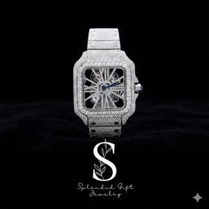 Montre mécanique squelette unisexe de luxe en moissanite et diamants pour hommes et femmes, vente en gros - Product Image 1