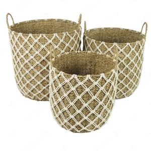 MACRAME NET <b>Woven</b> <b>Basket</b> Seagrass Hyacinth <b>Basket</b> Storage Organization Bin Craft Storage Clothes Organizer - Product Image 3