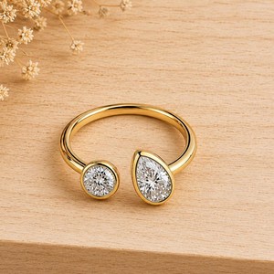 Fine Jewelry IGI Certified Pear Round Lab Grown Diamond 10K 14K 18K Solid Gold Toi Et Moi <b>Ring</b> Bridal <b>Ring</b> <b>Open</b> Adjustable <b>Ring</b> - Product Image 1