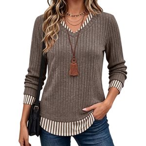 Custom Knitted Striped Women Sweaters Yellow Blue Drop Shoulder Lantern Sleeve Crewneck Breathable Soft Acrylics <b>Jumpers</b> - Product Image 4