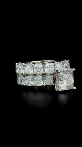 แหวนเพชรโมอิสตัดทรงสี่เหลี่ยมสุดอินเทรนด์สุดหรูสำหรับผู้หญิงชุด2ชิ้นเครื่องประดับเงินทองสำหรับงานแต่งงานงานหมั้น - Product Image 4