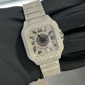 Luxury Men's Diamond <b>Watch</b> <b>Case</b> Analog Quartz Rhinestone Band Roman Numeral Dial 28mm Silver Tone Jewelry Style Sapphire Crystal - Product Image 1