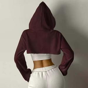 Sweat-shirt à capuche court en coton pour femme, haut à capuche vierge, personnalisable avec logo, fournisseur de vêtements OEM ODM, vente en gros, prix abordable, lavable, grandes tailles - Product Image 2