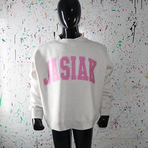 JASIAK ASH GREY <b>Mock</b> <b>Neck</b> Sweatshirt 100% PINK Applique Embroidery wide <b>neck</b> Sweatshirt Finer Threads - Product Image 4