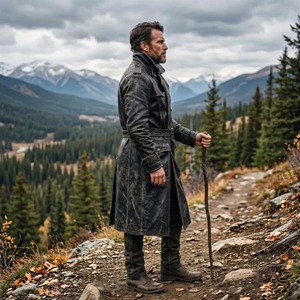 <b>Men</b>’s <b>Black</b> Leather Trench Coat, Distressed Long Duster Jacket, Vintage Leather <b>Overcoat</b> - Product Image 4