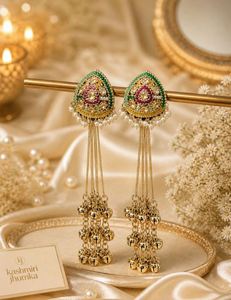High Quality Traditional Kashmiri Zinc Alloy <b>Gold</b> Plated Geometric Drop <b>Earrings</b> Crystal Rhinestone Women Vintage Ethnic Party - Product Image 4