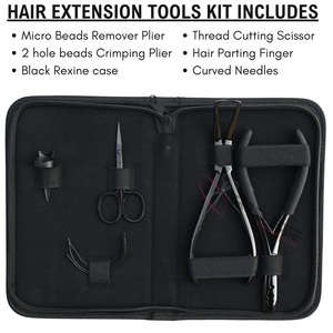 Kit completo de herramientas para extensiones de cabello negro – Alicates removedores de microperlas, Alicates de crimpado de 2 orificios, Agujas curvas y de separación para cabello - Product Image 2