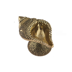 <b>Brass</b> Diya for Puja | 2" Shankh Design Arti Deepak Deepam <b>Oil</b> <b>Lamp</b> for Worship and Festivities - Product Image 3