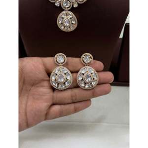 Indian Ethnic Divya Moissanite <b>Gold</b> Plated Bridal Necklace <b>Set</b> - Product Image 3