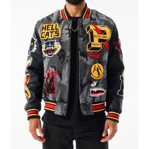 Chaqueta con estampado de letras camuflada de lana hecha a medida para hombres, descuento a granel, chaquetas universitarias de béisbol para jóvenes con insignias - Product Image 1