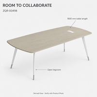 Table de conférence en bois grainé 1800 mm avec coins arrondis et pieds en acier blancs pour mobilier de bureau moderne