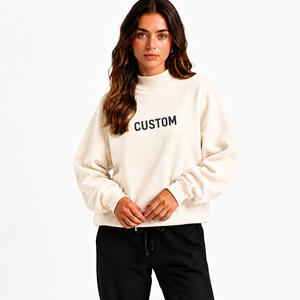 Sweat-shirt à col montant pour femme en molleton de coton de luxe, pull tendance, fabrication usine - Product Image 1
