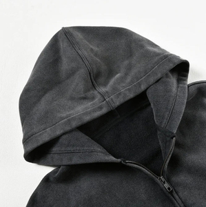 Fabricants OEM de streetwear : Sweat à capuche bleu ciel en coton surdimensionné en molleton bouclette, avec impression DTG, effet vieilli, vintage, zippé et délavé à l'acide - Product Image 6
