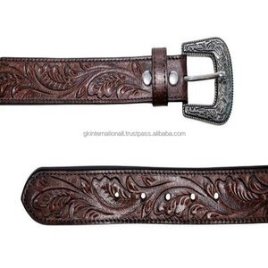 Ceinture d'outillage occidentale en cuir pour hommes, durable et confortable, boucle à ardillon unique en argent antique réglable avec relief floral - Product Image 6
