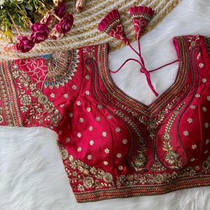 Bridal Blouse <strong>Design</strong>: Heavy Stitching, Luxurious Silk Fabric &amp; Exquisite Sequence Work, Back-Open Style. - Product Image 3