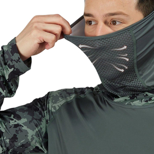 Unisex Camouflage Long Sleeve Hooded Fishing Shirt with Face Mask Waterproof UPF 50 Anti-UV Pullover <b>Top</b> Featuring Front Logo - Product Image 4