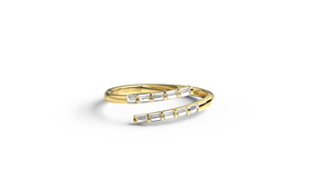 Bague de luxe en or 18 carats avec diamants baguette, ajustable, style enveloppant, sertie en canal, bande éternité, bijoux fins pour femme - Product Image 1