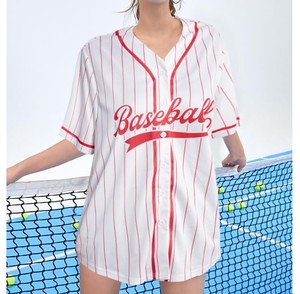 Unisex White <b>Red</b> <b>Striped</b> Baseball Jersey Short Sleeve Button Front Athletic Fit Summer Sport Breathable 100% Polyester OEM ODM - Product Image 4
