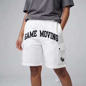 Women's White <b>Cargo</b> Shorts Elastic Waist Pockets Winter Style 100% Cotton Fleece Shorts Women Gym Workout Sweat Shorts - Product Image 1
