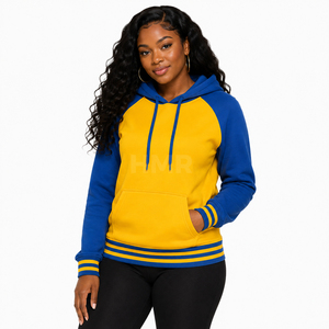 Sweat-shirt à capuche HMR Sorority Sisterhood bleu et jaune, en coton, avec poches, style décontracté, pour l'automne - Product Image 1