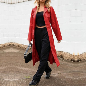 Winter Women's <b>Long</b> 2026 Latest Design Fashionable High Street Style Coats Real <b>Leather</b> <b>Jackets</b> Coats With-Belt OEM Service - Product Image 6