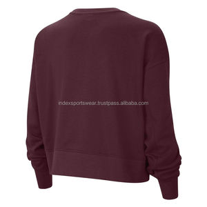 เสื้อสเวตเชิ้ตแขนยาวคอกลมสีเบอร์กันดีสำหรับผู้หญิง เสื้อถักสีพื้นแบบลำลอง ใส่ได้ทุกฤดูกาล - Product Image 2