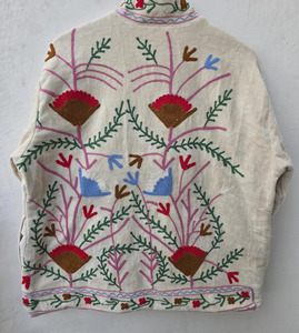 Hand-Embroidered Velvet <b>Quilted</b> Jacket Inspired Ancient Uzbek Suzani Motifs Eco-Friendly Breathable Cotton Lining Boho Floral - Product Image 6