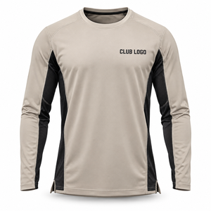 Haut de sport à manches longues pour homme avec logo du club imprimé par transfert thermique, séchage rapide, en polyester tricoté, col rond sportif - Product Image 2