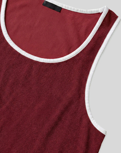 ABINZ ENTERPRISES 2026 – Nouveau débardeur en velours tricoté respirant pour homme, couleur unie rouge, avec sangle latérale blanche, col rond, style décontracté – Vente en gros - Product Image 2