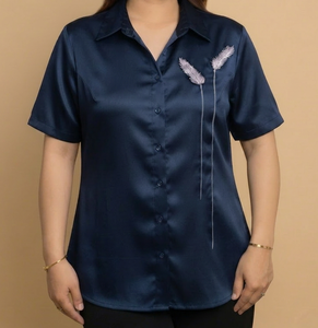 Elegant Women <b>Shirt</b> with Modern Fit Comfortable & Wrinkle Resistance Simple Embroidery Formal Office Wear & Daily Wear - Product Image 4