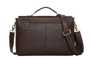 Vintage Leather Briefcase Premium Distressed Laptop Satchel for Men Multi Compartment Business <b>Work</b> <b>Bag</b> with Adjustable Strap - Product Image 3