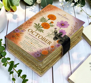 Carnet en cuir personnalisé avec motif floral du mois de naissance, carnet de notes de Noël en cuir - Carnet de croquis vintage, cadeau d'anniversaire floral - Product Image 3
