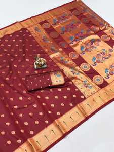 ผ้าไหมพิธานี บาเนราซี ลิชิ ซิลค์ สำหรับผู้หญิง ลายทองแดง ซารี พร้อมเสื้อคลุมเข้าชุด แห้งเร็ว ทันสมัย เหมาะสำหรับงานเทศกาลดีวาลี ชุดพื้นเมือง - Product Image 2