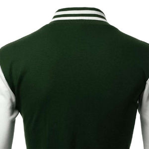 Veste de style universitaire pour homme, vert forêt et blanc, avec bordure côtelée rayée, fermeture à boutons pression, coupe ajustée, streetwear urbain, manteau tendance - Product Image 4