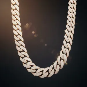 Collar de eslabones cubanos chapado en oro con diamantes de laboratorio, estilo hip hop, cadena con incrustaciones de diamantes de laboratorio de corte brillante redondo color G - Product Image 4
