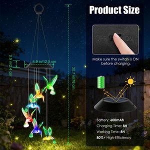 Luci Solari da Giardino che Cambiano Colore, 2 Pezzi, Impermeabili, a Forma di Colibrì, Carillon Solare per Esterni e Patio - Product Image 6