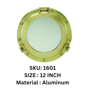 Miroir de hublot nautique vintage rond, décoration murale, miroir décoratif encadré en aluminium, 12 pouces, décoration de salle de bain de style côtier - Product Image 1