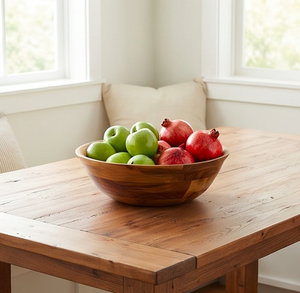 Bol de service rond en bois d'acacia fait main, grain naturel, idéal pour salades, fruits, noix, parfait pour la présentation sur la table - Product Image 6