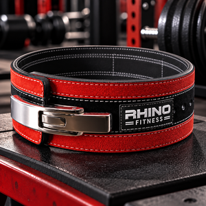 เข็มขัดยกน้ำหนักแบบปรับได้ Rhino Fitness ทำจากนีโอพรีน พร้อมหัวเข็มขัดโลหะสีแดง รองรับเอวและหลัง สำหรับออกกำลังกายระดับมืออาชีพ - Product Image 1