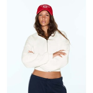 Custom Embroidery Logo Boxy Crop Top High Quality Cotton Hooded Tracksuit Loungewear Women's Basic <b>Cropped</b> <b>Zip</b> <b>up</b> Hoodie - Product Image 1