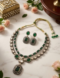 Green Brass <b>Statement</b> <b>Necklace</b> Set Emerald Cut Doublet Stone Crown Earrings <b>Necklace</b> for Women Party Wedding - Product Image 4