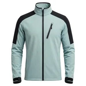 Men's <b>Light</b> Blue <b>Waterproof</b> Windproof Polyester/Cotton Fleece <b>Jacket</b> Regular Fit Stand Collar Zipper-Up Sporty Design Pocket - Product Image 1