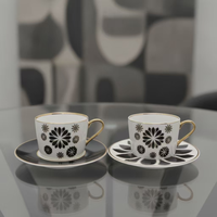 Ensemble de tasses et soucoupes en céramique de luxe, noir, blanc, or, motifs géométriques, papillons et art déco, OEM ODM, tasses à thé et à café en porcelaine