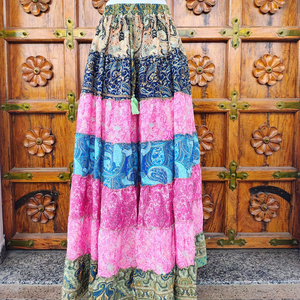 Women's Floor-Length Satin Silk Bohemian Eco-Friendly Breathable High Elastic <b>Patchwork</b> Print Multi Color ODM Summer Wear <b>Skirt</b> - Product Image 1