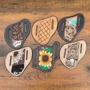 Estuche para cuchillos de cuero con diseño de girasol portátil, funda para cuchillos de cuero genuino, cinturón trampero para caza y equipo al aire libre - Product Image 5