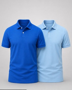 Men's Light <b>Blue</b> Solid Short Sleeve Breathable Polyester/Cotton Knitted for <b>Shirt</b> Front Logo Heat-Transfer Printed Casual - Product Image 2